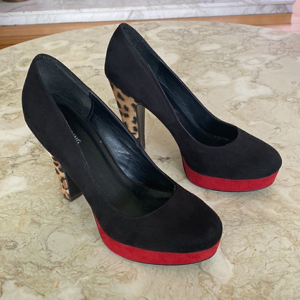 Call It Spring Platform Heels Red Black & Leopard Print - Picture 4 of 15